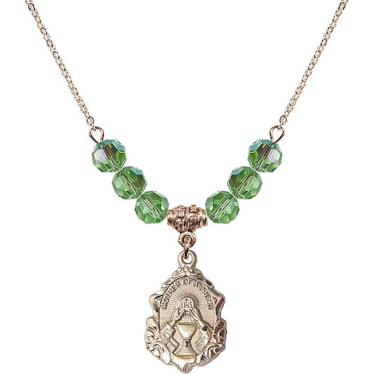 14kt Gold Filled Mother of a Priest Birthstone Necklace with Peridot Beads - 0811