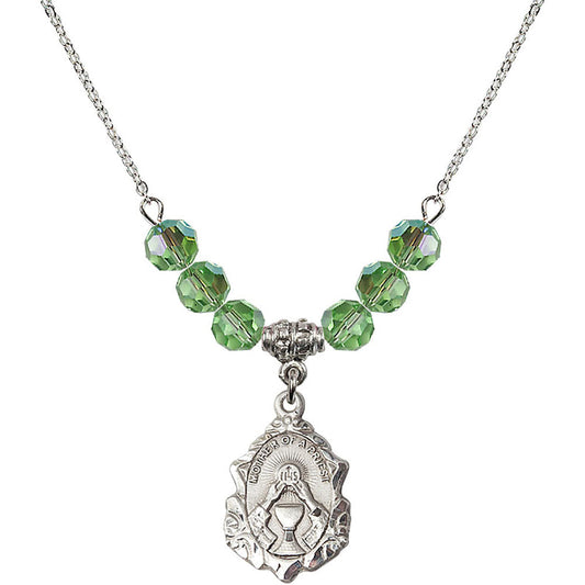Sterling Silver Mother of a Priest Birthstone Necklace with Peridot Beads - 0811