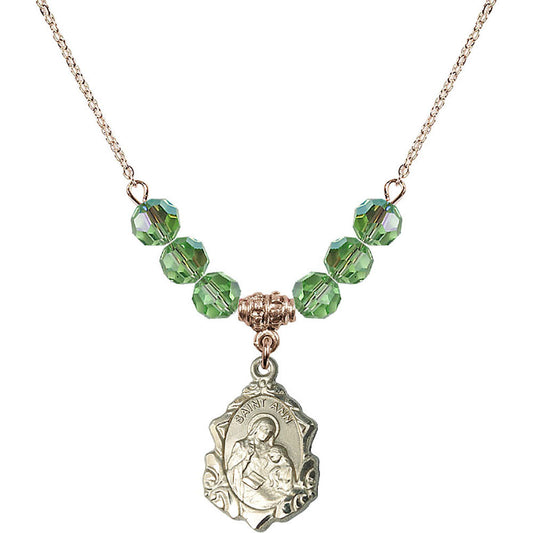 14kt Gold Filled Saint Ann Birthstone Necklace with Peridot Beads - 0822