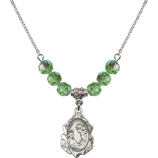 Sterling Silver Saint Cecilia Birthstone Necklace with Peridot Beads - 0822