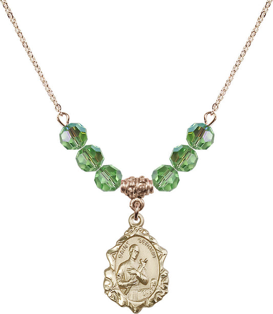 14kt Gold Filled Saint Gerard Birthstone Necklace with Peridot Beads - 0822