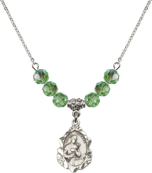 Sterling Silver Saint Gerard Birthstone Necklace with Peridot Beads - 0822
