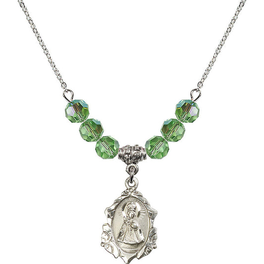 Sterling Silver Infant of Prague Birthstone Necklace with Peridot Beads - 0822