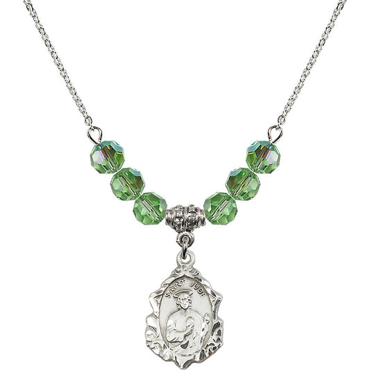 Sterling Silver Saint Jude Birthstone Necklace with Peridot Beads - 0822