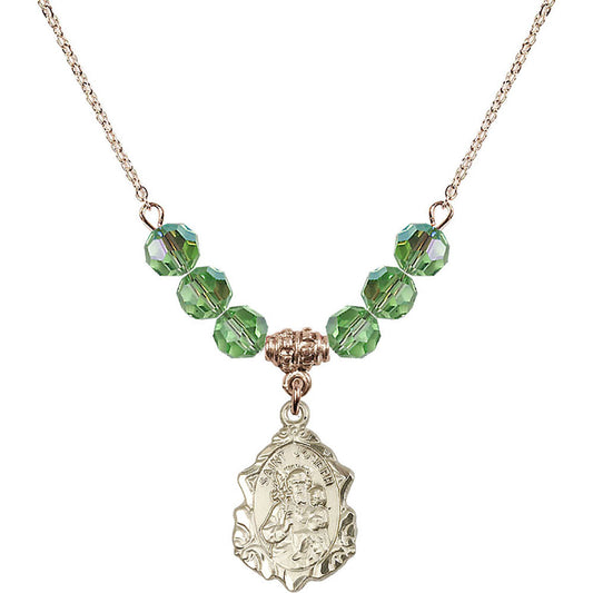 14kt Gold Filled Saint Joseph Birthstone Necklace with Peridot Beads - 0822