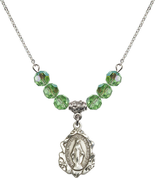 Sterling Silver Miraculous Birthstone Necklace with Peridot Beads - 0822