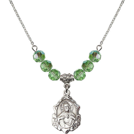 Sterling Silver Scapular Birthstone Necklace with Peridot Beads - 0822