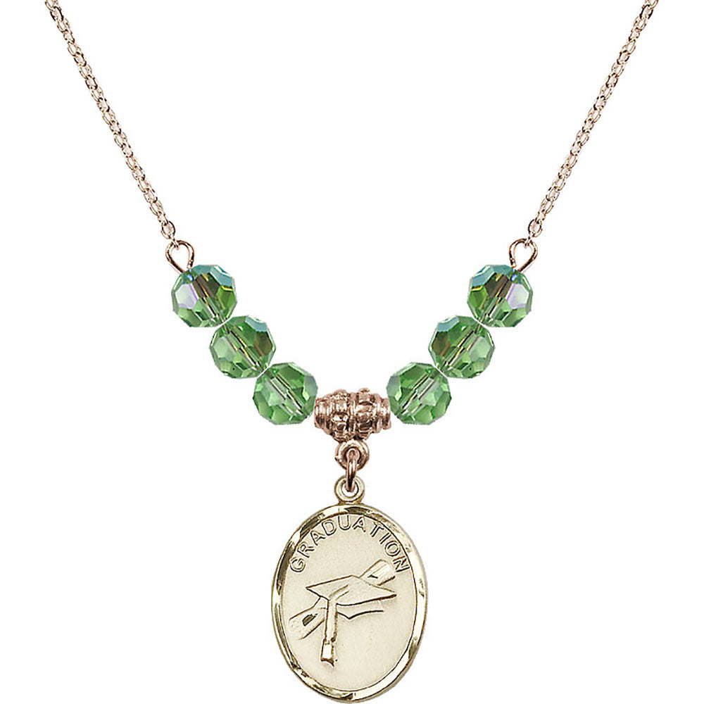 14kt Gold Filled Graduation Birthstone Necklace with Peridot Beads - 0872