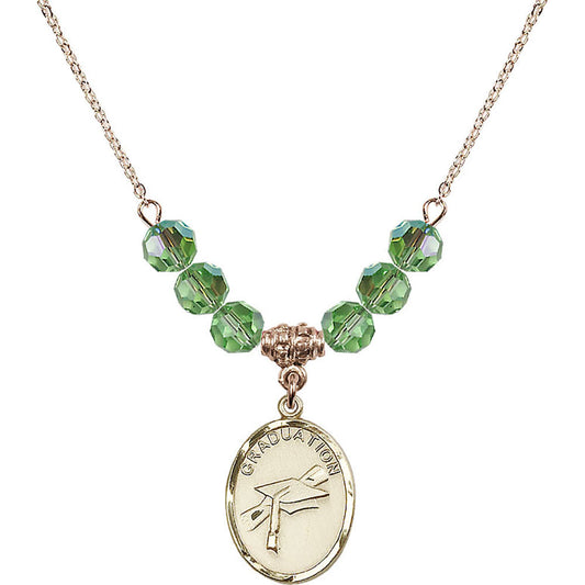 14kt Gold Filled Graduation Birthstone Necklace with Peridot Beads - 0872