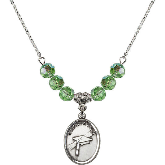 Sterling Silver Graduation Birthstone Necklace with Peridot Beads - 0872