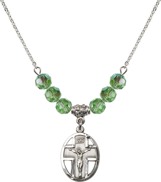 Sterling Silver Crucifix Birthstone Necklace with Peridot Beads - 0878