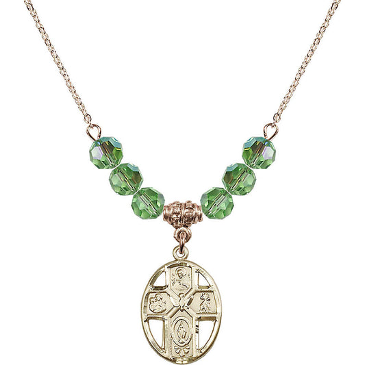 14kt Gold Filled 5-Way / Holy Spirit Birthstone Necklace with Peridot Beads - 0880