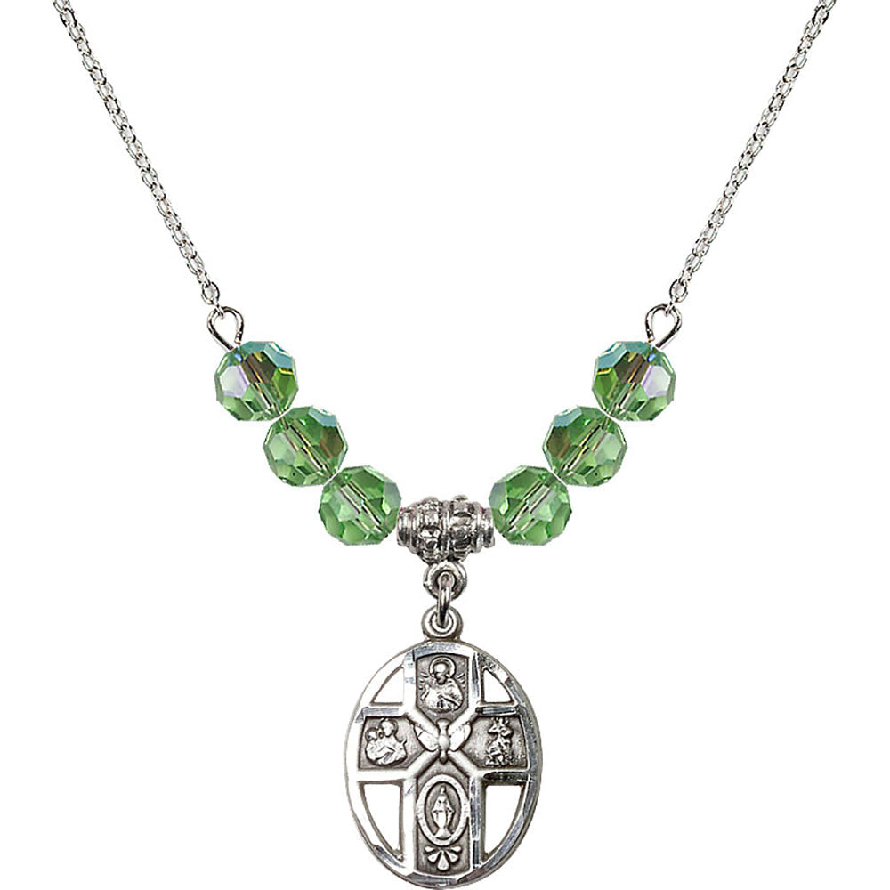 Sterling Silver 5-Way / Holy Spirit Birthstone Necklace with Peridot Beads - 0880
