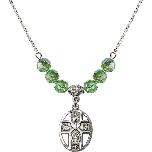 Sterling Silver 5-Way / Holy Spirit Birthstone Necklace with Peridot Beads - 0880