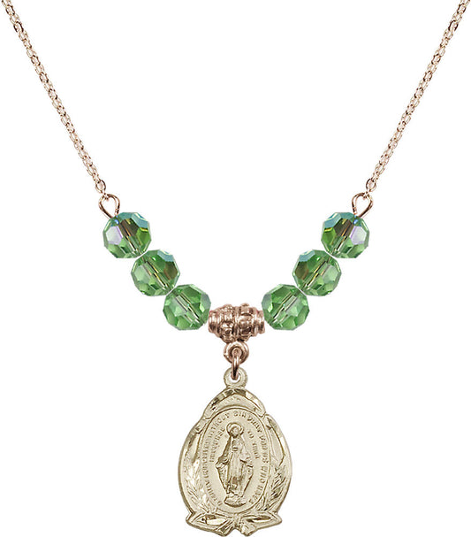 14kt Gold Filled Miraculous Birthstone Necklace with Peridot Beads - 1481