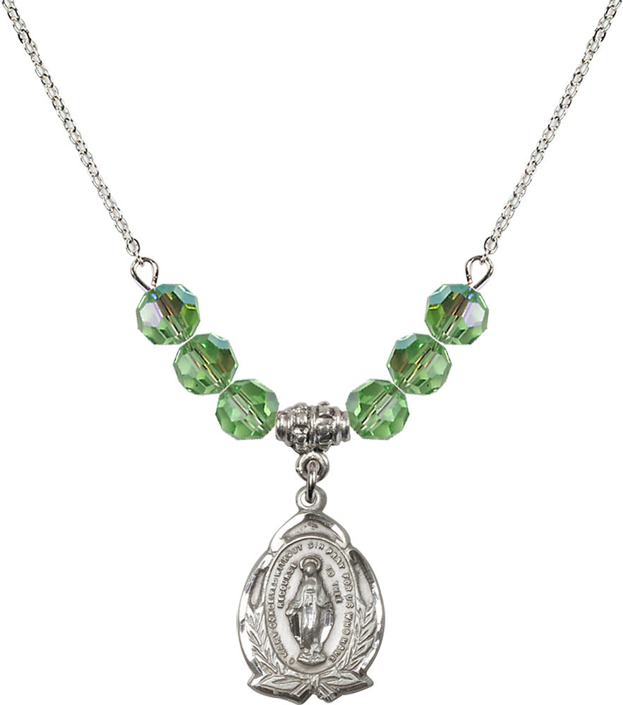 Sterling Silver Miraculous Birthstone Necklace with Peridot Beads - 1481