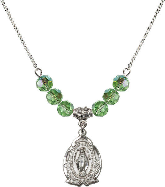 Sterling Silver Miraculous Birthstone Necklace with Peridot Beads - 1481