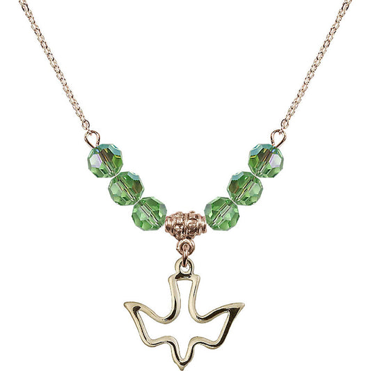 14kt Gold Filled Holy Spirit Birthstone Necklace with Peridot Beads - 1510