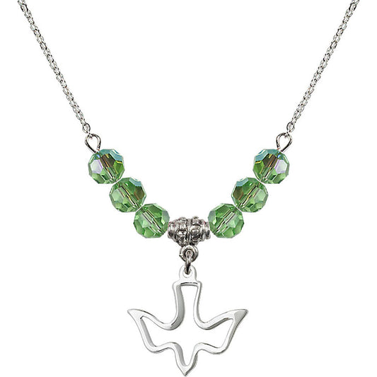 Sterling Silver Holy Spirit Birthstone Necklace with Peridot Beads - 1510