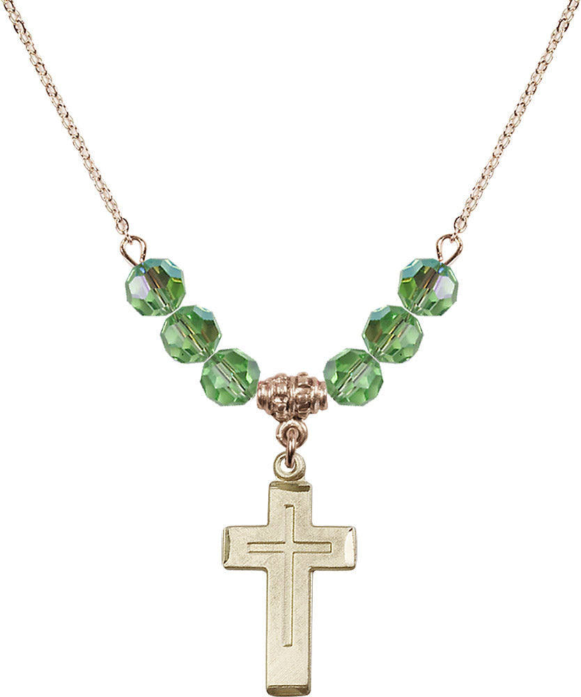 14kt Gold Filled Cross Birthstone Necklace with Peridot Beads - 1529