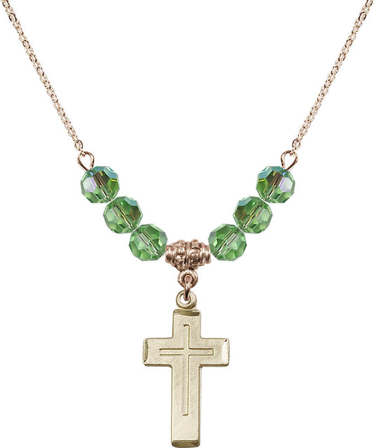 14kt Gold Filled Cross Birthstone Necklace with Peridot Beads - 1529