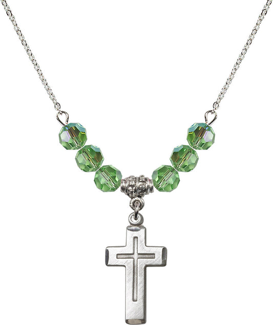 Sterling Silver Cross Birthstone Necklace with Peridot Beads - 1529