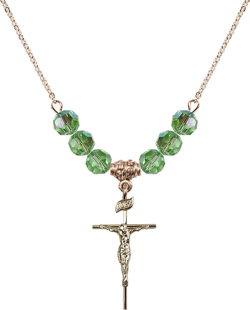 14kt Gold Filled Crucifix Birthstone Necklace with Peridot Beads - 1535