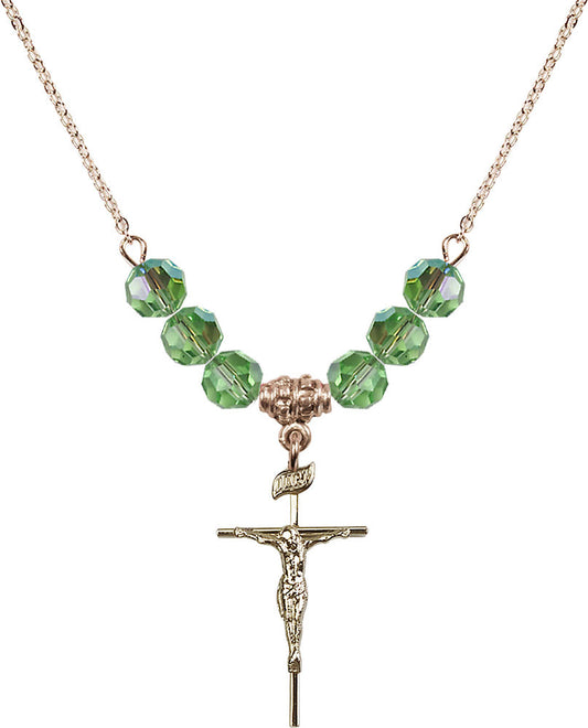 14kt Gold Filled Crucifix Birthstone Necklace with Peridot Beads - 1535