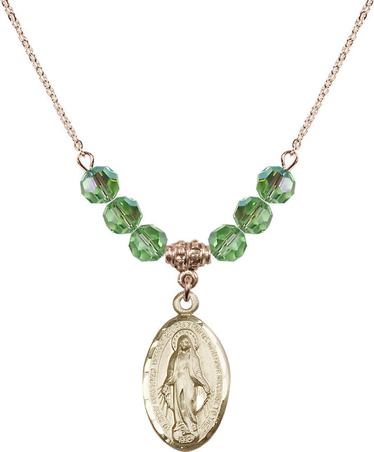 14kt Gold Filled Miraculous Birthstone Necklace with Peridot Beads - 1615