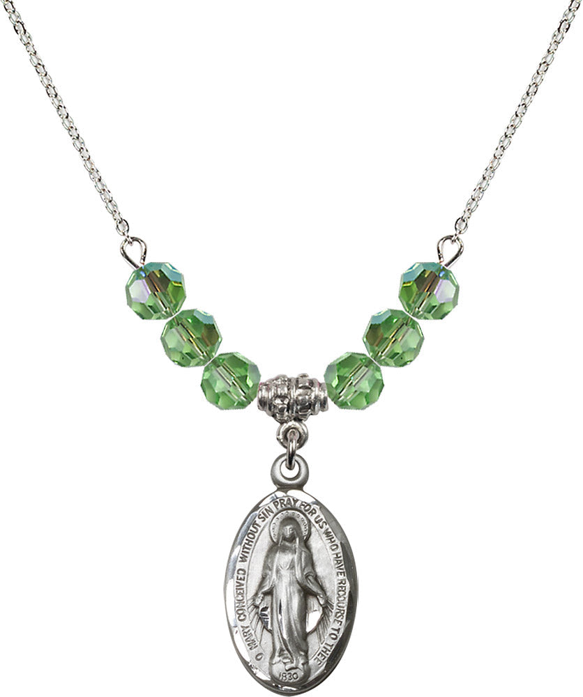 Sterling Silver Miraculous Birthstone Necklace with Peridot Beads - 1615