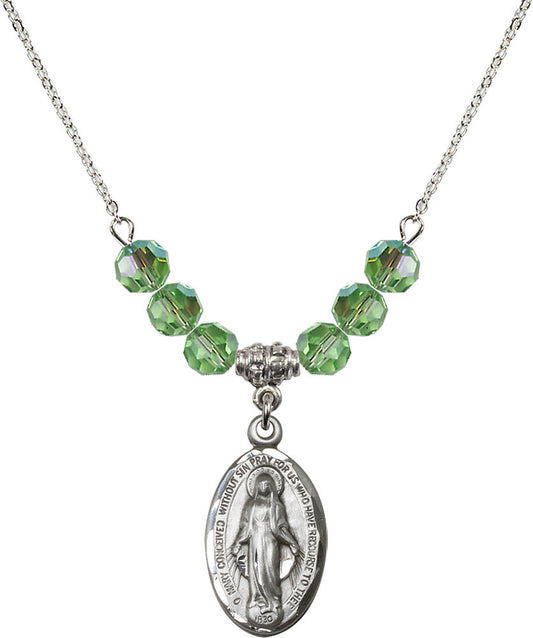 Sterling Silver Miraculous Birthstone Necklace with Peridot Beads - 1615