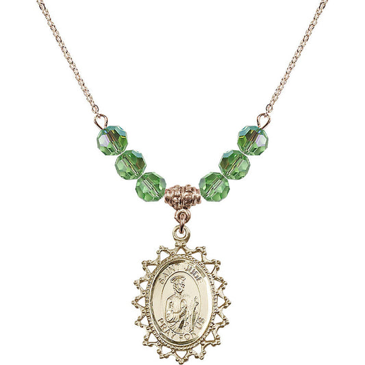 14kt Gold Filled Saint Jude Birthstone Necklace with Peridot Beads - 1619