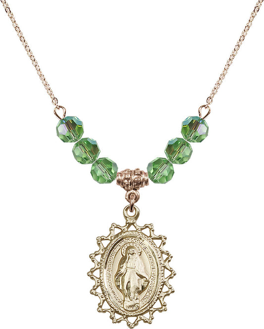 14kt Gold Filled Miraculous Birthstone Necklace with Peridot Beads - 1619
