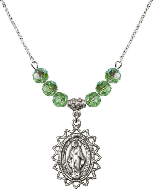 Sterling Silver Miraculous Birthstone Necklace with Peridot Beads - 1619