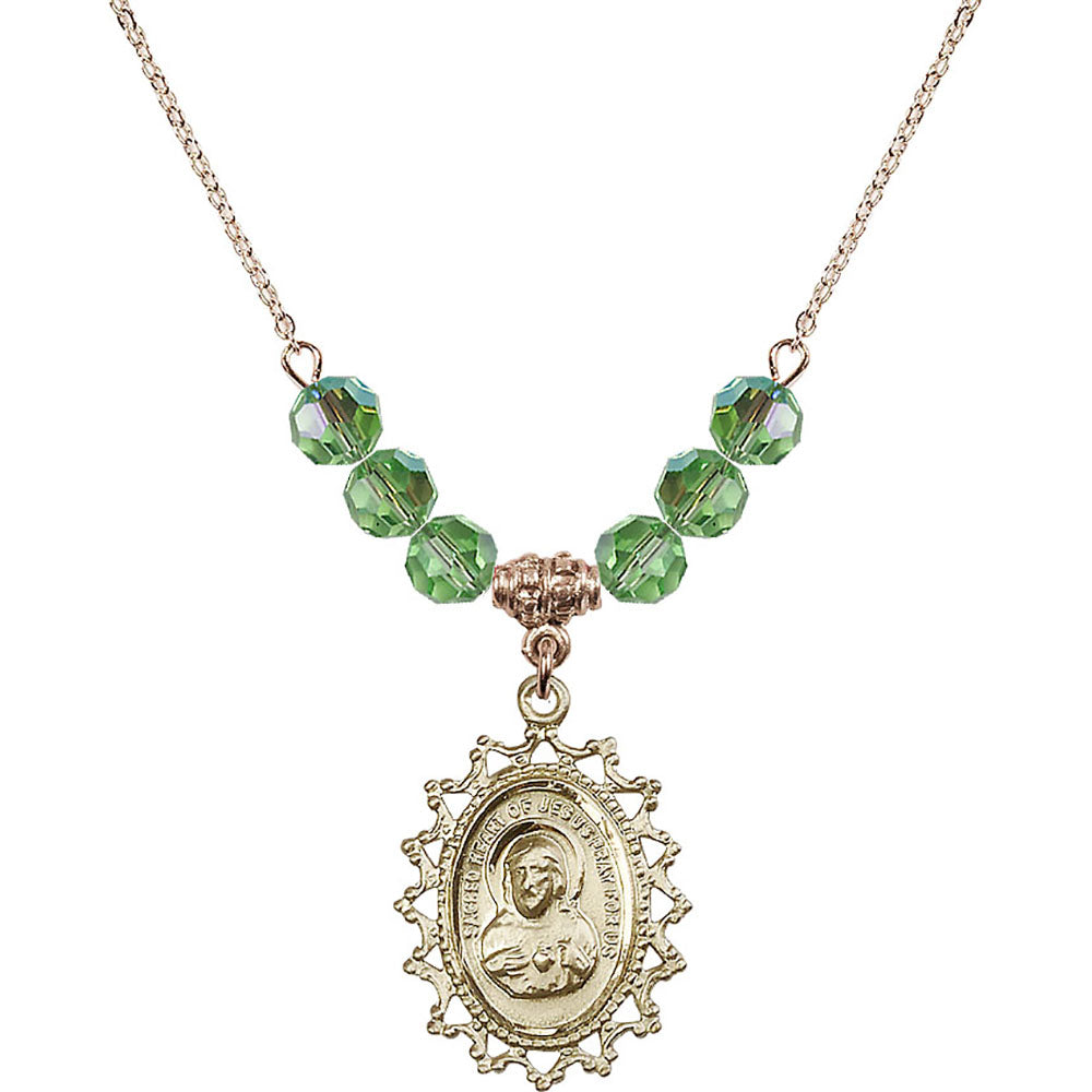 14kt Gold Filled Scapular Birthstone Necklace with Peridot Beads - 1619