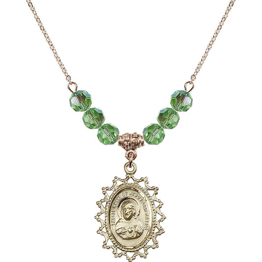 14kt Gold Filled Scapular Birthstone Necklace with Peridot Beads - 1619
