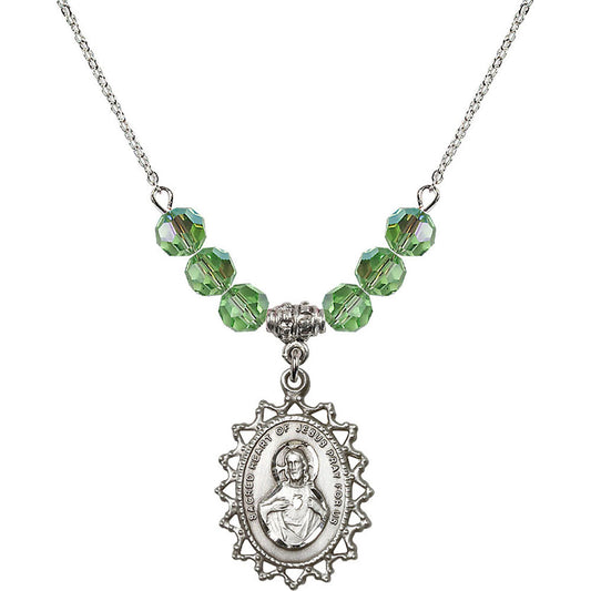 Sterling Silver Scapular Birthstone Necklace with Peridot Beads - 1619