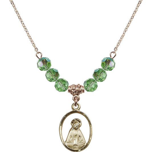 14kt Gold Filled Madonna Birthstone Necklace with Peridot Beads - 1626