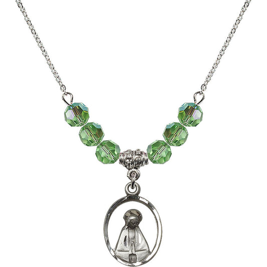 Sterling Silver Madonna Birthstone Necklace with Peridot Beads - 1626