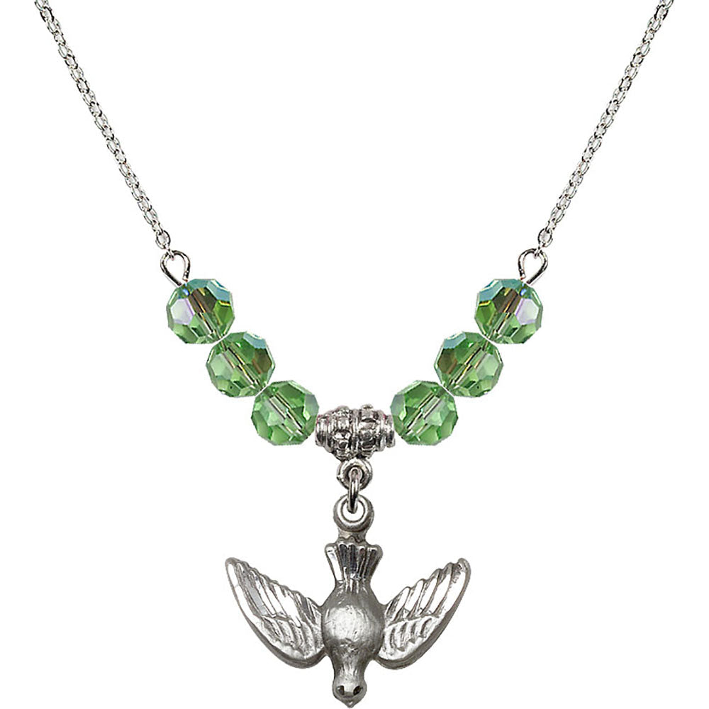 Sterling Silver Holy Spirit Birthstone Necklace with Peridot Beads - 1628