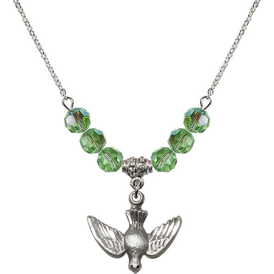 Sterling Silver Holy Spirit Birthstone Necklace with Peridot Beads - 1628