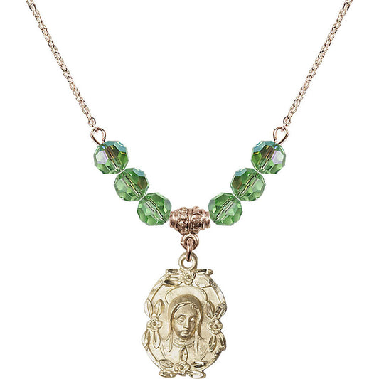 14kt Gold Filled Madonna Birthstone Necklace with Peridot Beads - 1647