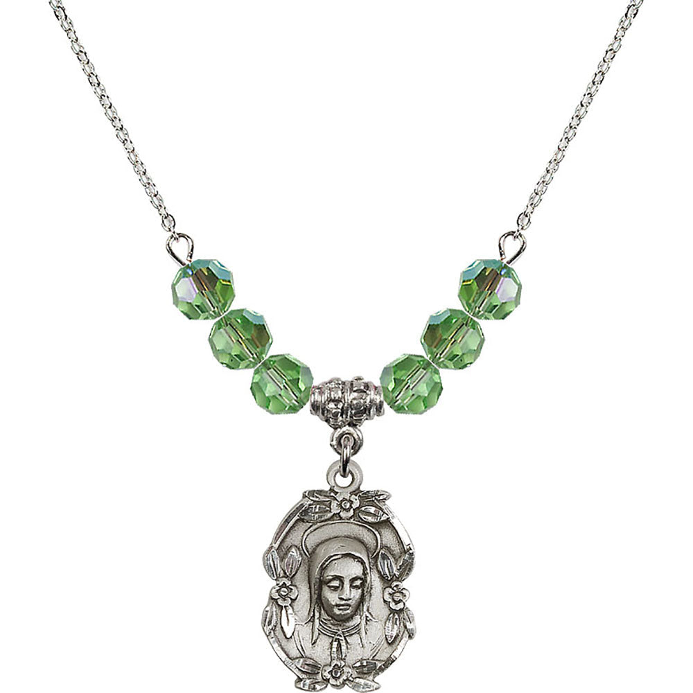 Sterling Silver Madonna Birthstone Necklace with Peridot Beads - 1647