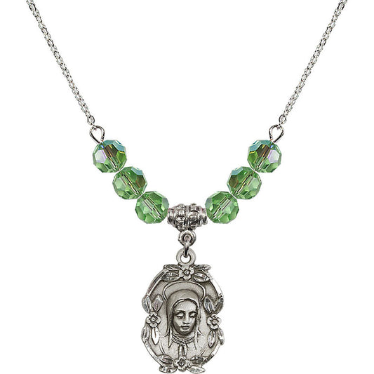 Sterling Silver Madonna Birthstone Necklace with Peridot Beads - 1647