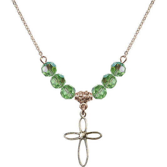 14kt Gold Filled Loop Cross Birthstone Necklace with Peridot Beads - 1707