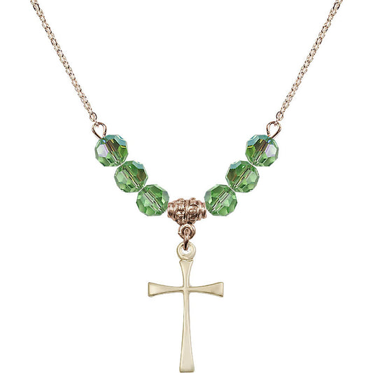 14kt Gold Filled Maltese Cross Birthstone Necklace with Peridot Beads - 1870