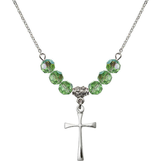 Sterling Silver Maltese Cross Birthstone Necklace with Peridot Beads - 1870