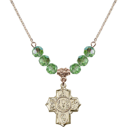 14kt Gold Filled Communion/5-Way Birthstone Necklace with Peridot Beads - 2004