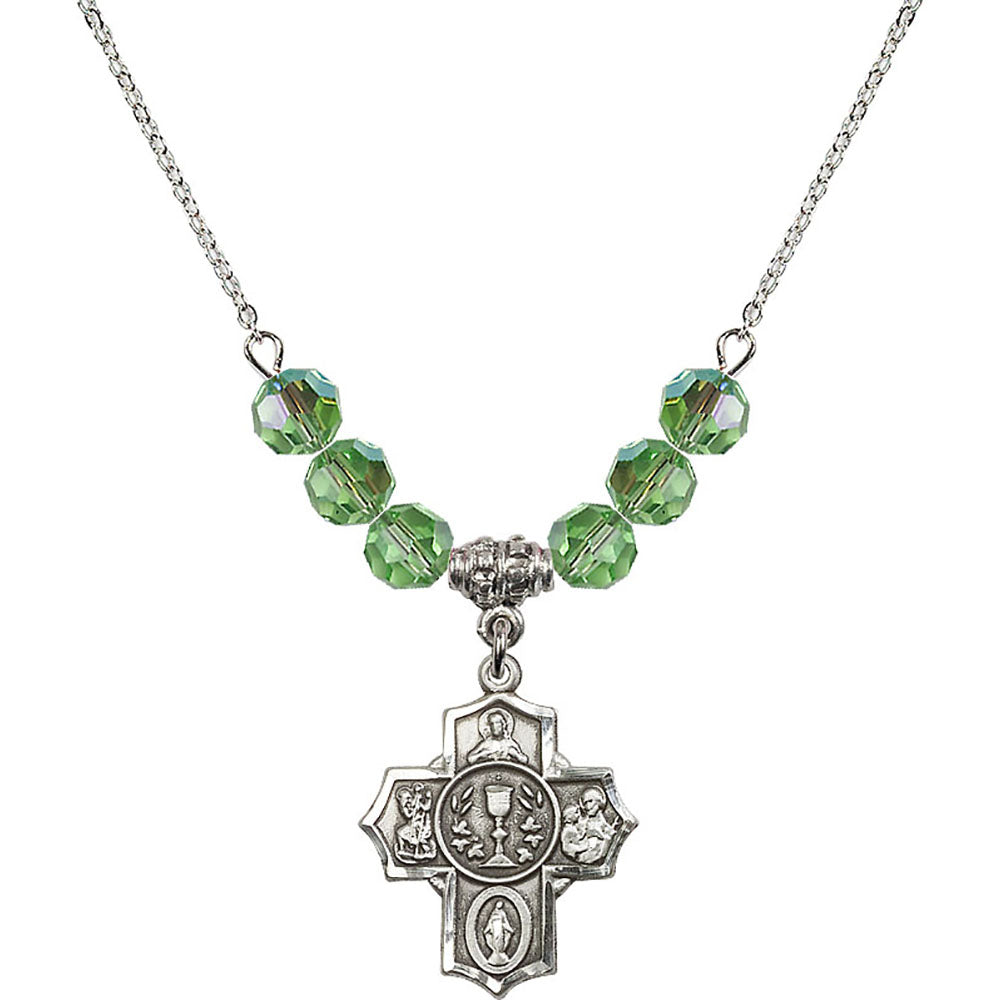 Sterling Silver Communion/5-Way Birthstone Necklace with Peridot Beads - 2004