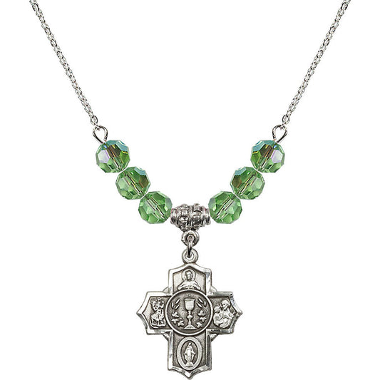 Sterling Silver Communion/5-Way Birthstone Necklace with Peridot Beads - 2004